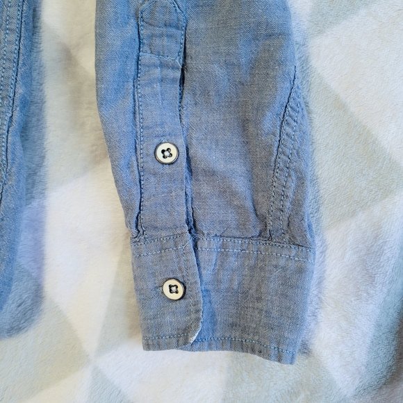 Blue Denim Casual Shirt, Western Cotton Linen Shirt, Size M - Picture 5 of 9